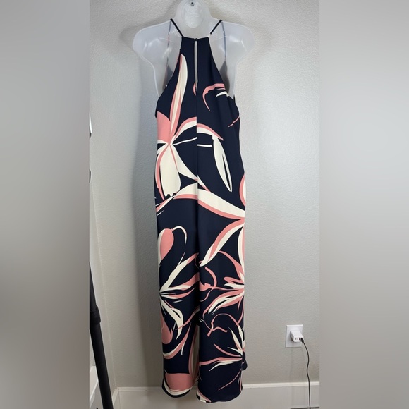 Cynthia Rowley Navy Pink Floral Spaghetti Strap Midi Dress Resortwear Size Large - Picture 4 of 8
